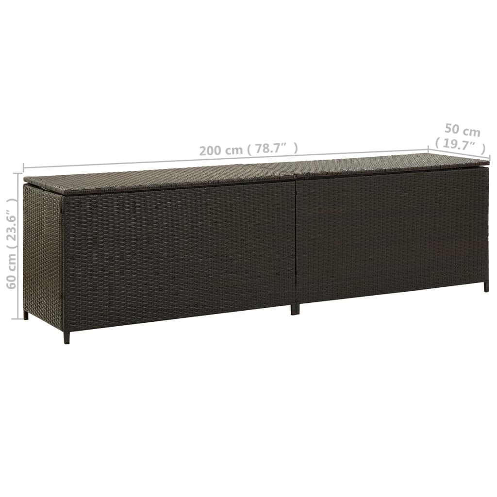 Garden Storage Box Poly Rattan 200x50x60 cm Brown