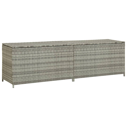 Stylish grey poly rattan garden storage box for outdoor furniture, perfect for organizing lounge items and enhancing your patio.