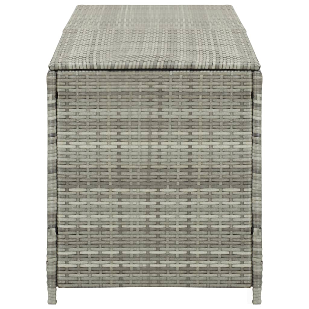 Garden storage box in grey poly rattan, 200x50x60 cm, perfect for outdoor furniture and versatile storage solutions.