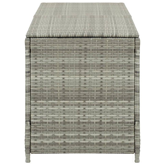 Garden storage box in grey poly rattan, 200x50x60 cm, perfect for outdoor furniture and versatile storage solutions.