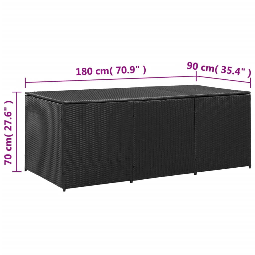 Garden Storage Box Poly Rattan 180x90x70 cm Black