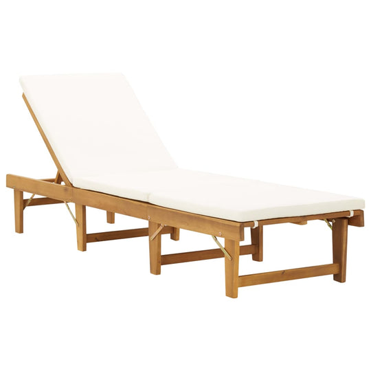 Folding Sun Lounger with Cushion Solid Acacia Wood for relaxing by the pool or patio, made of durable acacia wood.