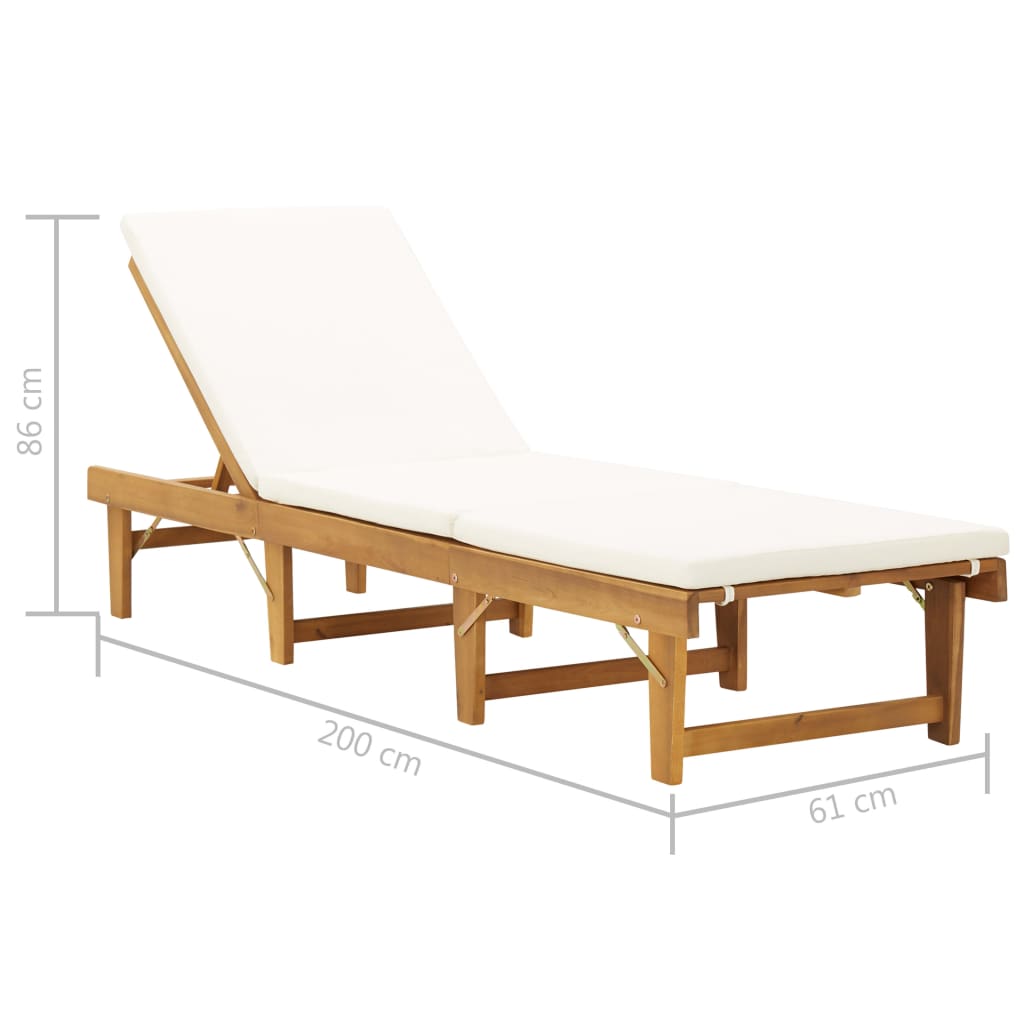 Folding Sun Lounger with Cushion Solid Acacia Wood dimensions 200 cm x 61 cm x 86 cm for outdoor comfort