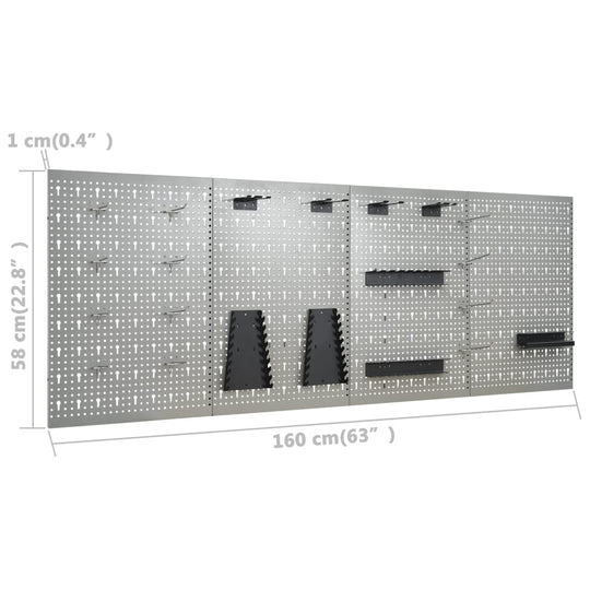 Wall-mounted Peg Boards 4 pcs 40x58 cm Steel , Hardware -> Hardware Accessories -> Tool Storage & Organisation , Durable,eligant,Furniture -,Hardware -,Hardware Accessories -,Home & Garden -,Modern Design,new-305021,Tool Storage & Organisation