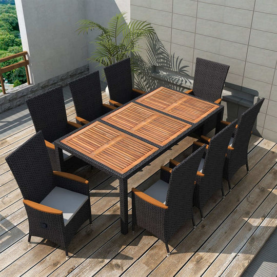 9 Piece Outdoor Dining Set Poly Rattan Acacia Wood , Furniture -> Outdoor Furniture -> Outdoor Furniture Sets , Durable,eligant,Furniture -,Home & Garden -,Modern Design,new-305021,Outdoor Furniture -,Outdoor Furniture Sets,Wooden Furniture