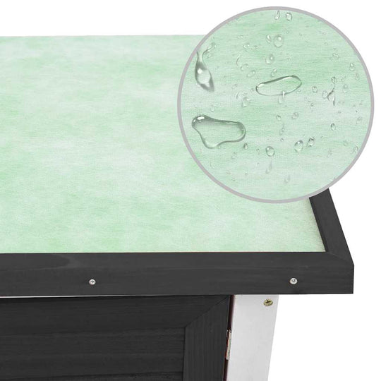 Outdoor Rabbit Hutch Door Wood durable waterproof top surface with droplets, ensuring protection for rabbits.