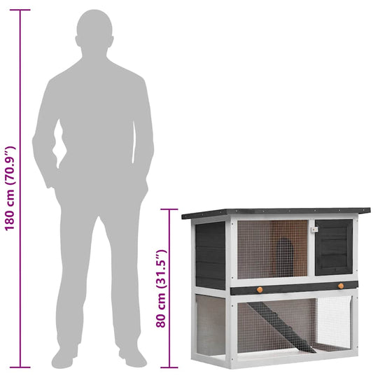 Outdoor Rabbit Hutch  Door  Wood with dimensions and contrast of human silhouette for size reference.