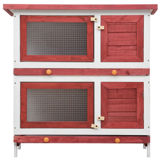 Outdoor Rabbit Hutch 4 Doors Red Wood