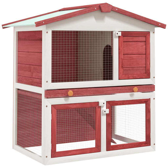 Outdoor Rabbit Hutch 3 Doors Wood featuring a cozy two-layer design for small animals.
