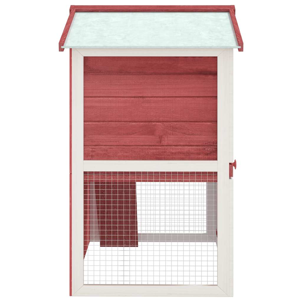 Outdoor Rabbit Hutch 3 Doors Wood with red and white design, featuring wire mesh for safety and ventilation.