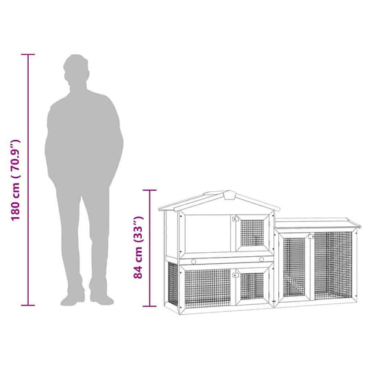Outdoor Large Rabbit Hutch and White 145 x 45 x 84 Wood dimensions illustration with height and width measurements.