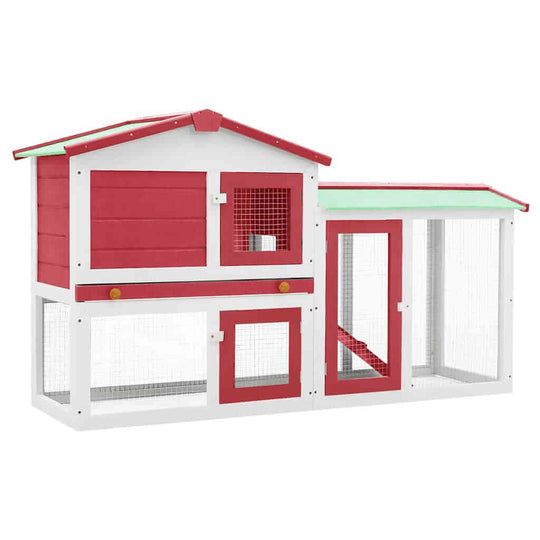Outdoor Large Rabbit Hutch and White 145 x 45 x 84 Wood with red and white design, ideal for small animals.