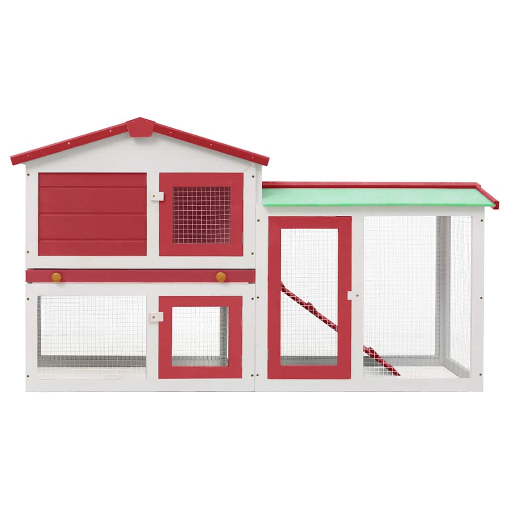Outdoor Large Rabbit Hutch and White 145 x 45 x 84 Wood with red accents, suitable for small animals like rabbits.