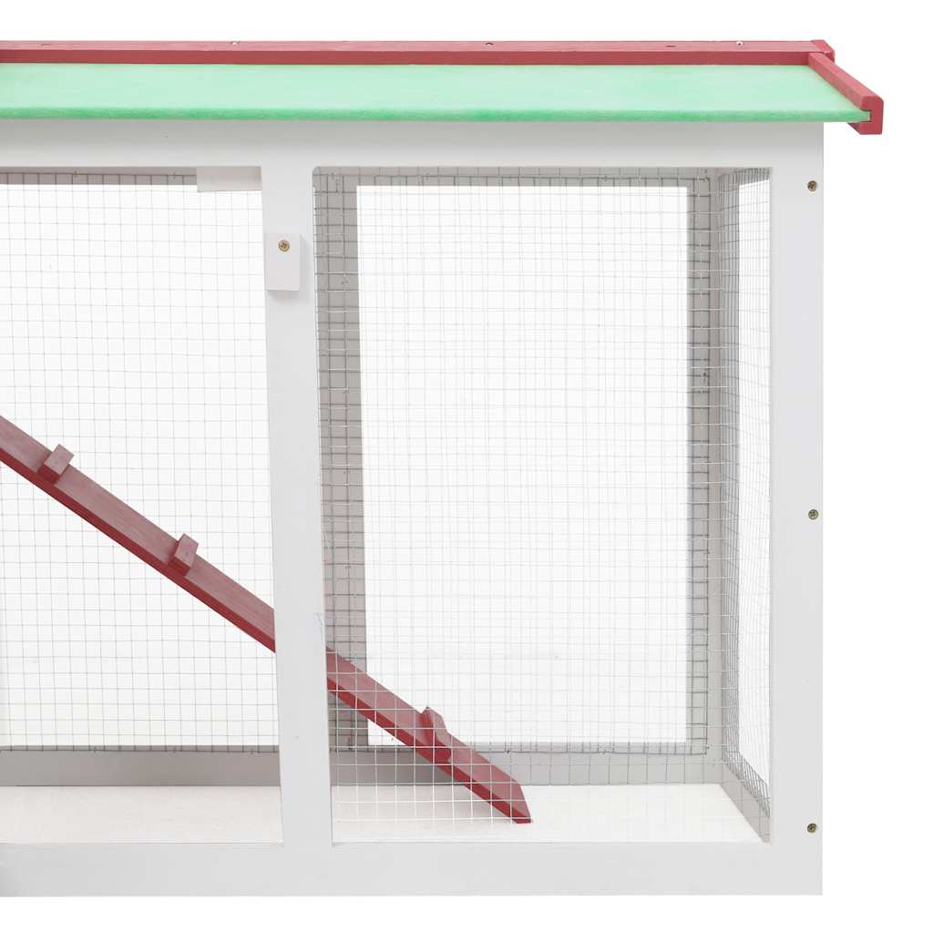 Outdoor Large Rabbit Hutch and White 145 x 45 x 84 Wood with green roof and wire mesh panels for safe pet housing.