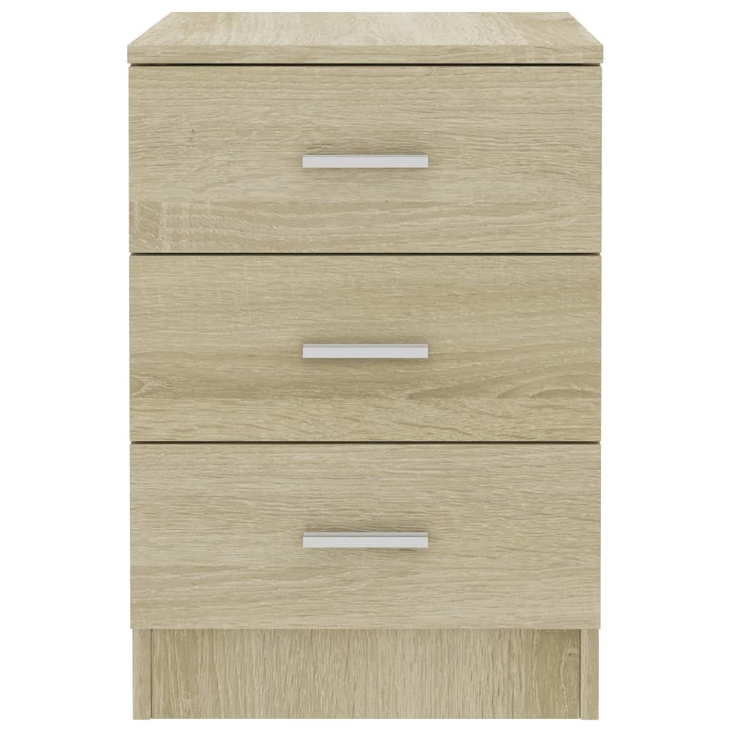 Bedside cabinet in Sonoma oak finish with three drawers for ample storage, ideal for bedroom or living room use.