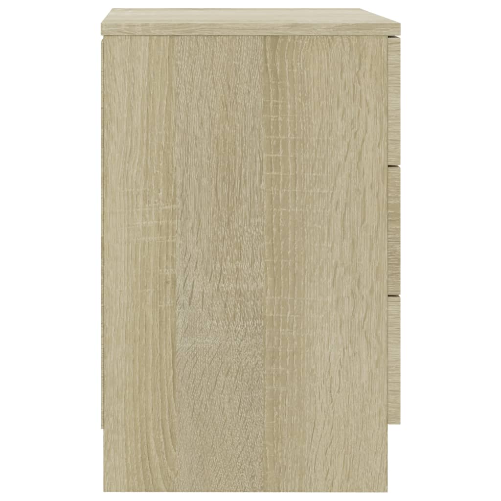 Bedside cabinet in Sonoma oak finish with three drawers, made from durable engineered wood, ideal for storage and organization.