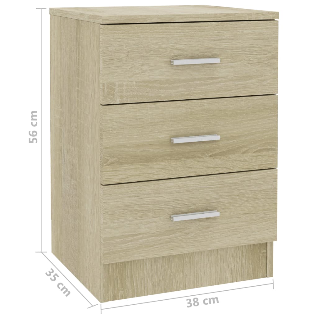 Bedside cabinet in Sonoma oak finish with three drawers, measuring 38x35x56 cm, perfect for versatile storage solutions.