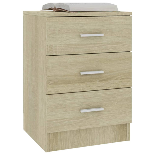 Bedside cabinet in Sonoma oak finish with three drawers, perfect for magazines and small items storage, 38x35x56 cm.