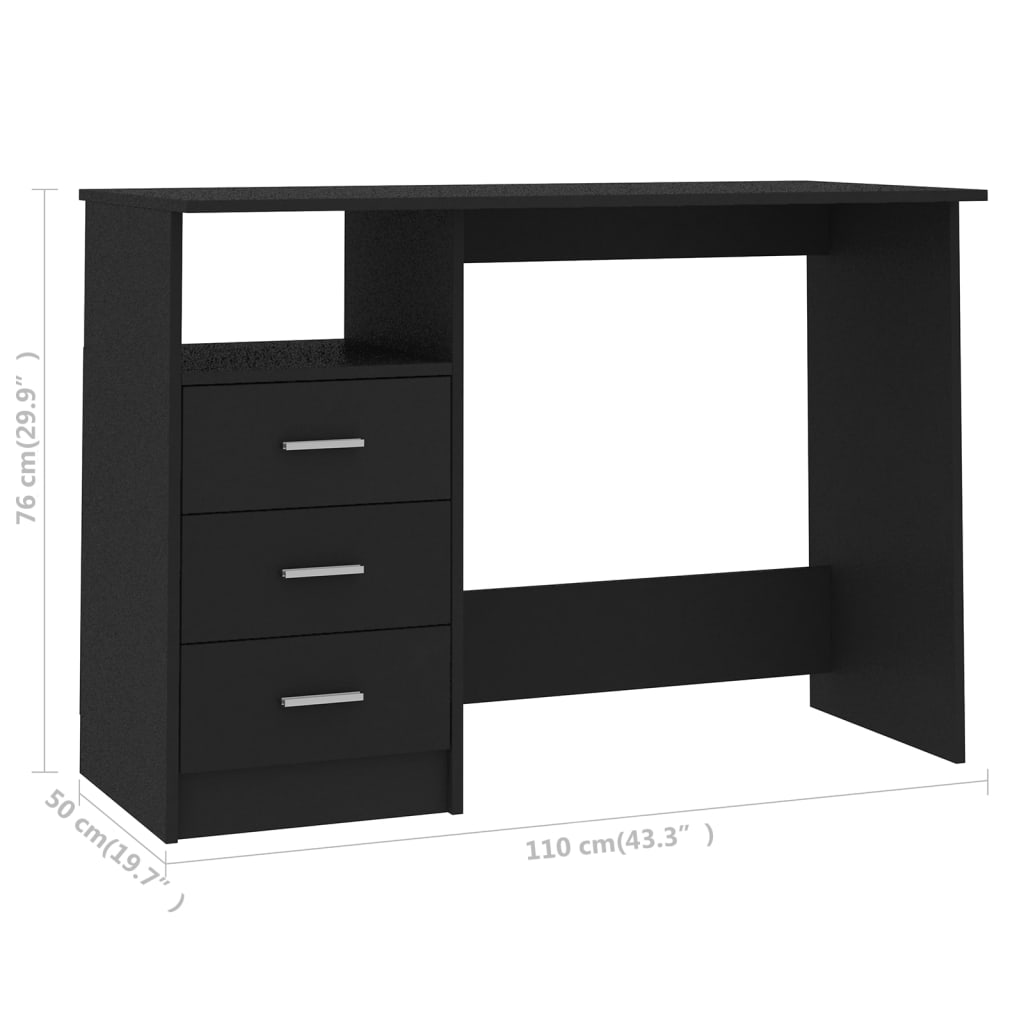 Desk with Drawers Black 110x50x76 cm Engineered Wood