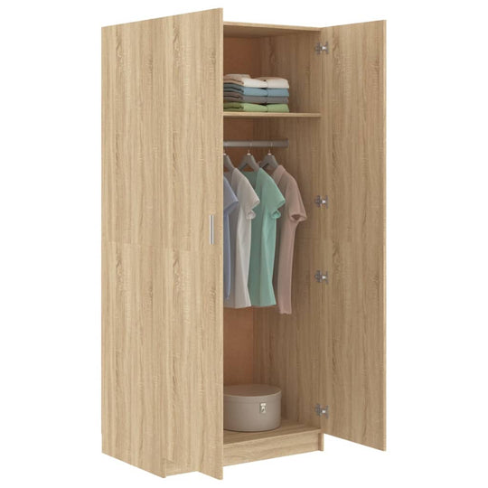 Wardrobe Sonoma Oak 80x52x180 cm Engineered Wood with hanging rod and storage shelves.