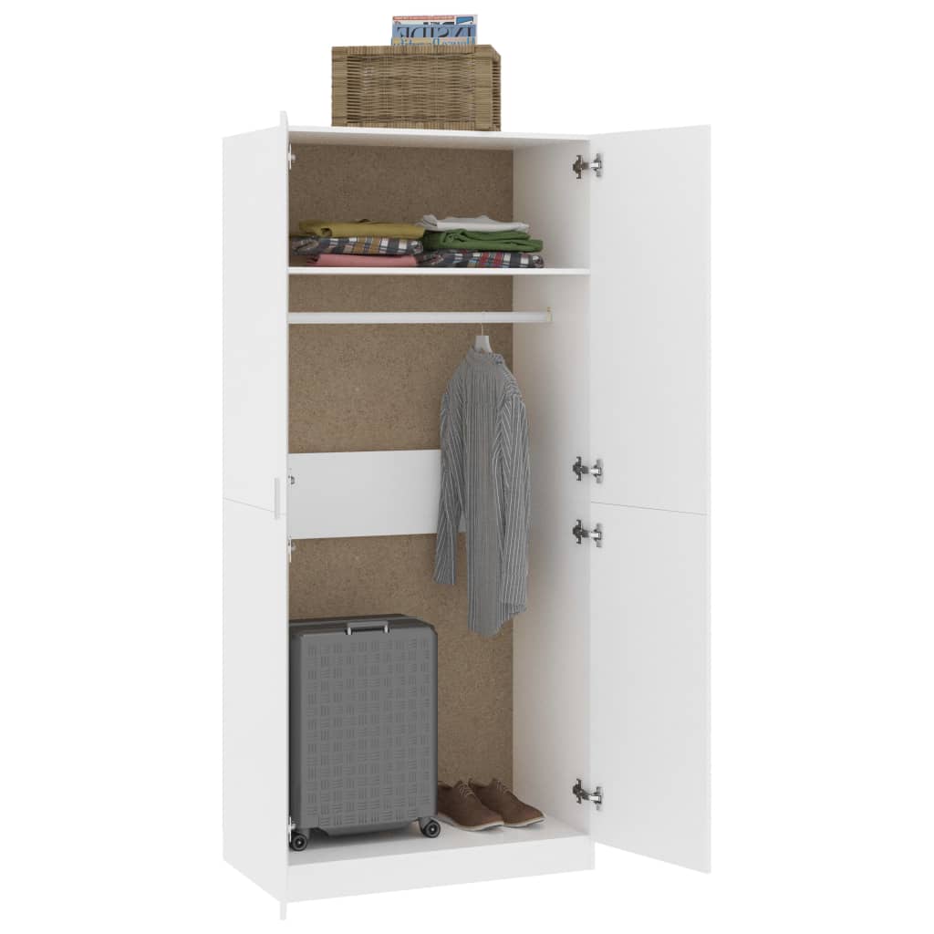 Compact engineered wood wardrobe 90x52x200 cm with shelves, hanging rod, and storage space for clothes, ideal for home and garden furniture.