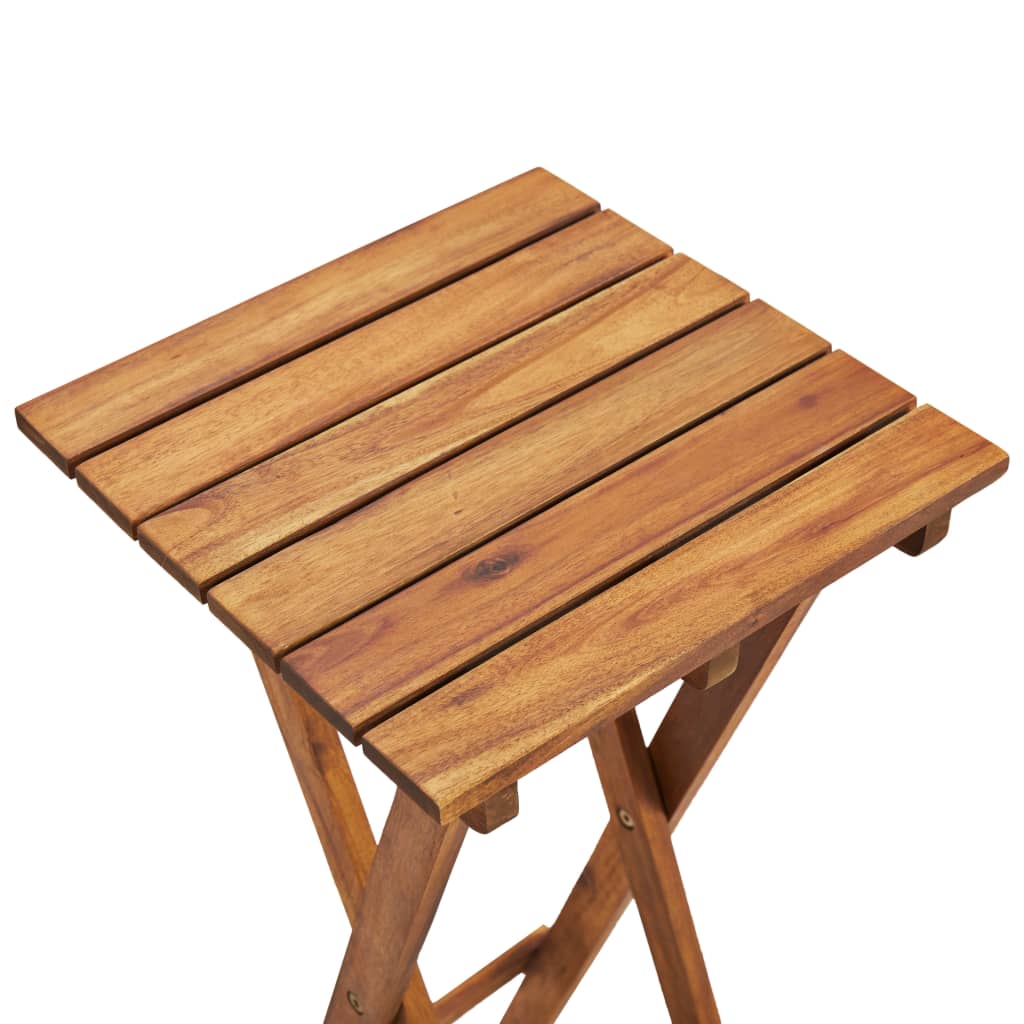 Wooden plant stand tabletop made of solid acacia wood, showcasing muted tones and slatted design for outdoor furniture.