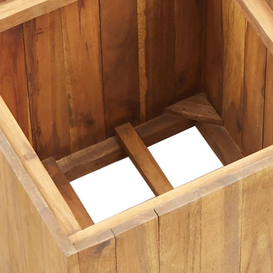 Inside view of a solid acacia wood garden raised bed pot, showcasing its sturdy construction and design elements.