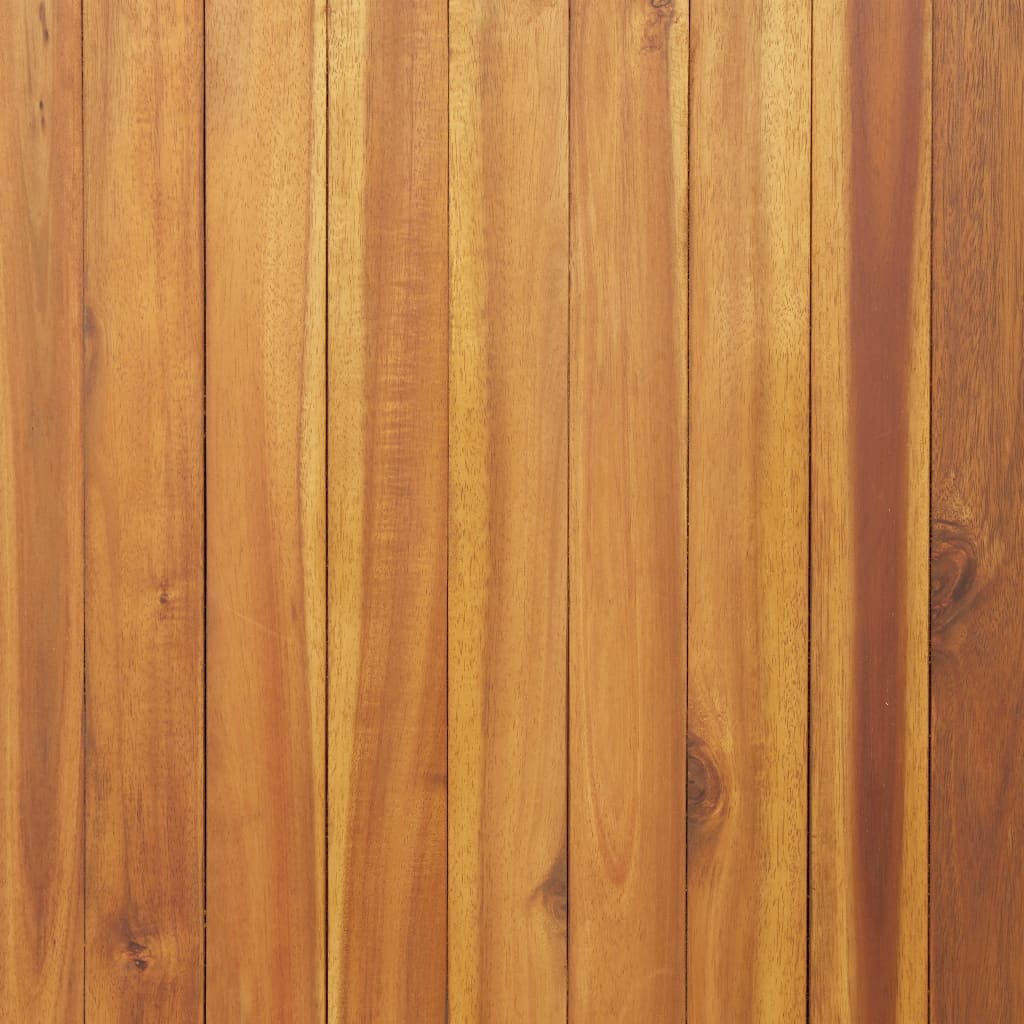 Close-up of solid acacia wood panels, showcasing rich grain patterns and warm tones for furniture and outdoor decor.