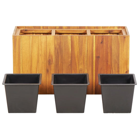 Garden Raised Bed with 3 Pots Solid Acacia Wood , Home & Garden -> Lawn & Garden -> Gardening -> Pots & Planters , brown,Durable,eligant,Gardening -,Home & Garden -,Lawn & Garden -,Modern Design,new-305021,Pots & Planters,Wooden Furniture