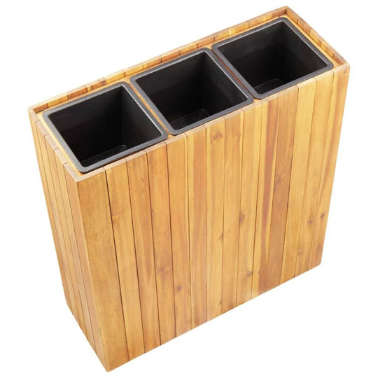 Garden raised bed with three pots made of solid acacia wood, perfect for outdoor gardening and decor.