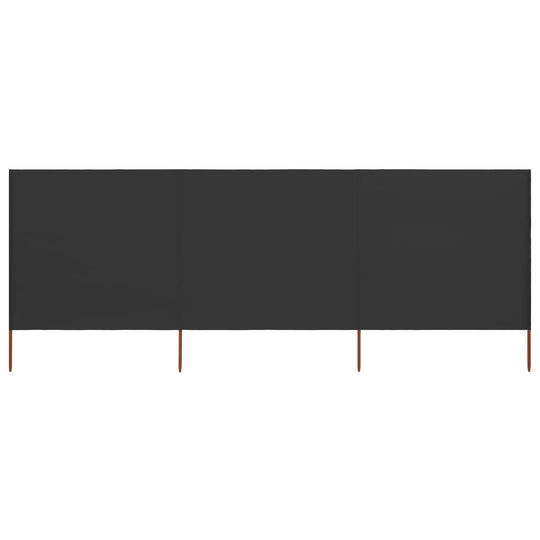 3-panel Wind Screen Fabric 400x160 cm in anthracite color with wooden support poles.