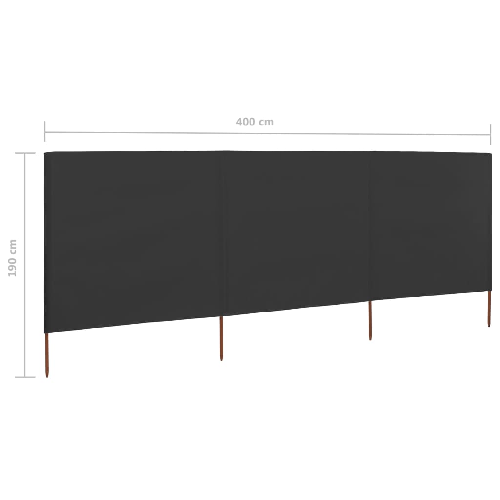 3-panel Wind Screen Fabric 400x160 cm dimensions with 400 cm length and 190 cm height displayed.