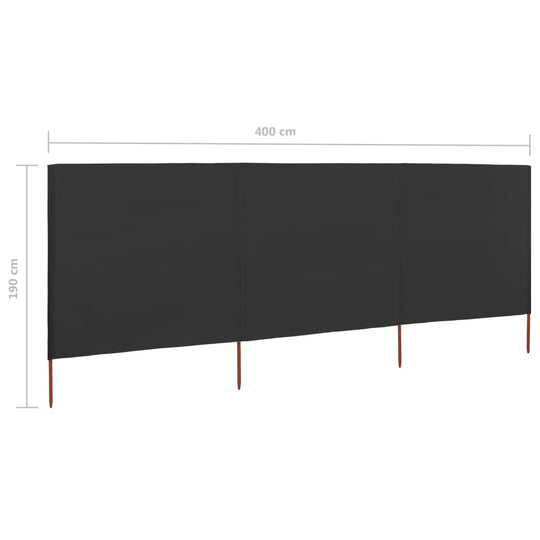 3-panel Wind Screen Fabric 400x160 cm dimensions with 400 cm length and 190 cm height displayed.
