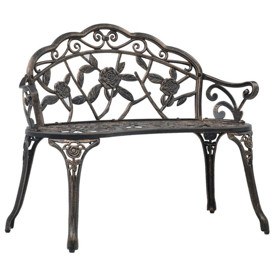 Bistro bench 100cm in bronze cast aluminium with floral design, perfect for outdoor furniture and garden settings.