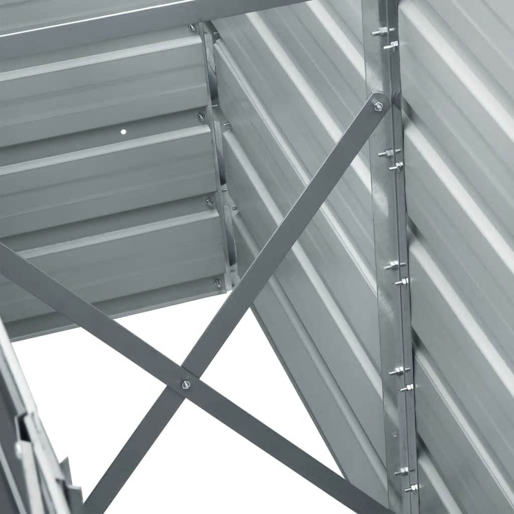 Interior view of galvanized steel frame showcasing sturdy cross-bracing of a garden raised bed for enhanced stability.