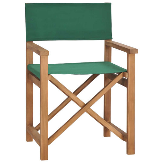 Director's chair made of solid teak wood with green fabric, perfect for outdoor furniture and garden use.