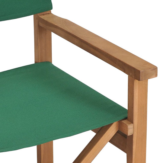 Director's chair with solid teak wood frame and green fabric, perfect for outdoor furniture and garden lounging.