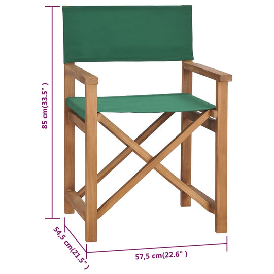 Director's chair made of solid teak wood with green fabric, ideal for outdoor furniture, gardens, and patios.