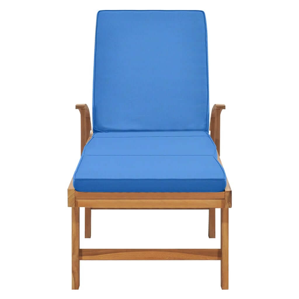 Front view of Sun Lounger with Cushion – Solid Teak Wood Outdoor Chair on white background