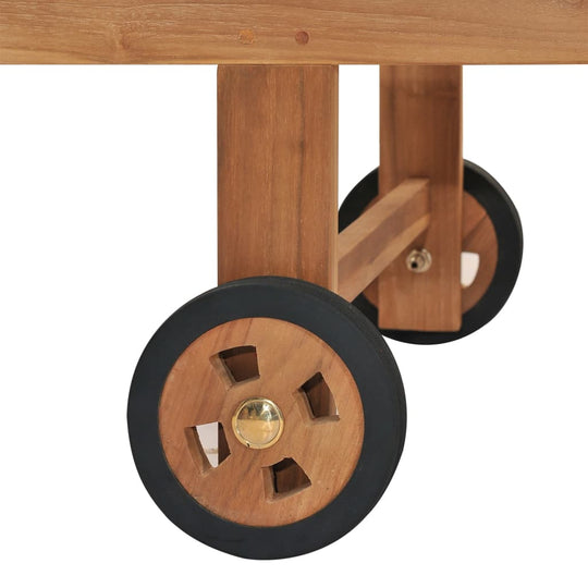 Detail of wheel base on Sun Lounger with Cushion – Solid Teak Wood Outdoor Chair