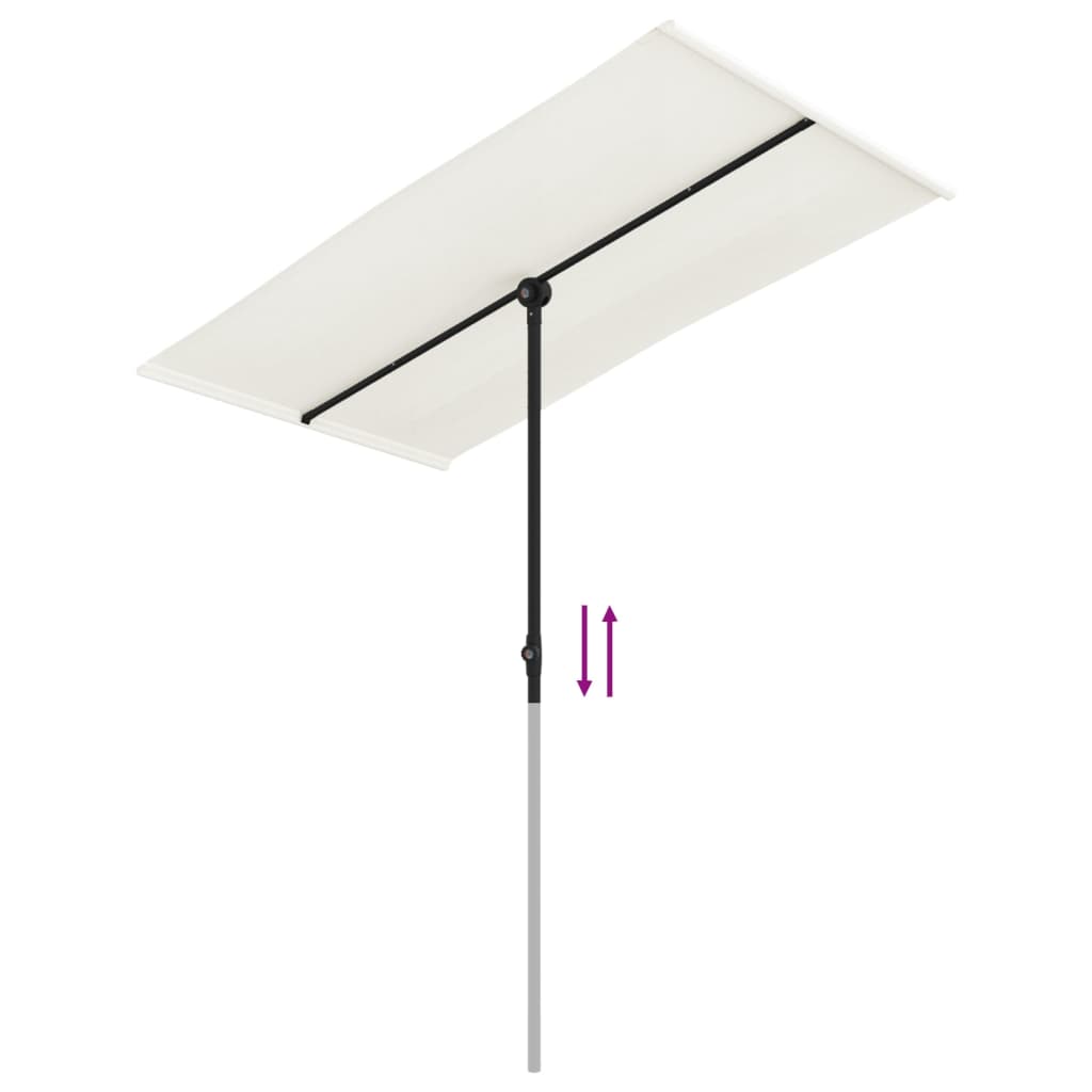 Outdoor parasol with adjustable aluminium pole and UV protective sand white cover, perfect for garden shade.