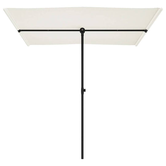 Garden parasol with aluminium pole, flat top in sand white, ideal for outdoor furniture and UV protection.