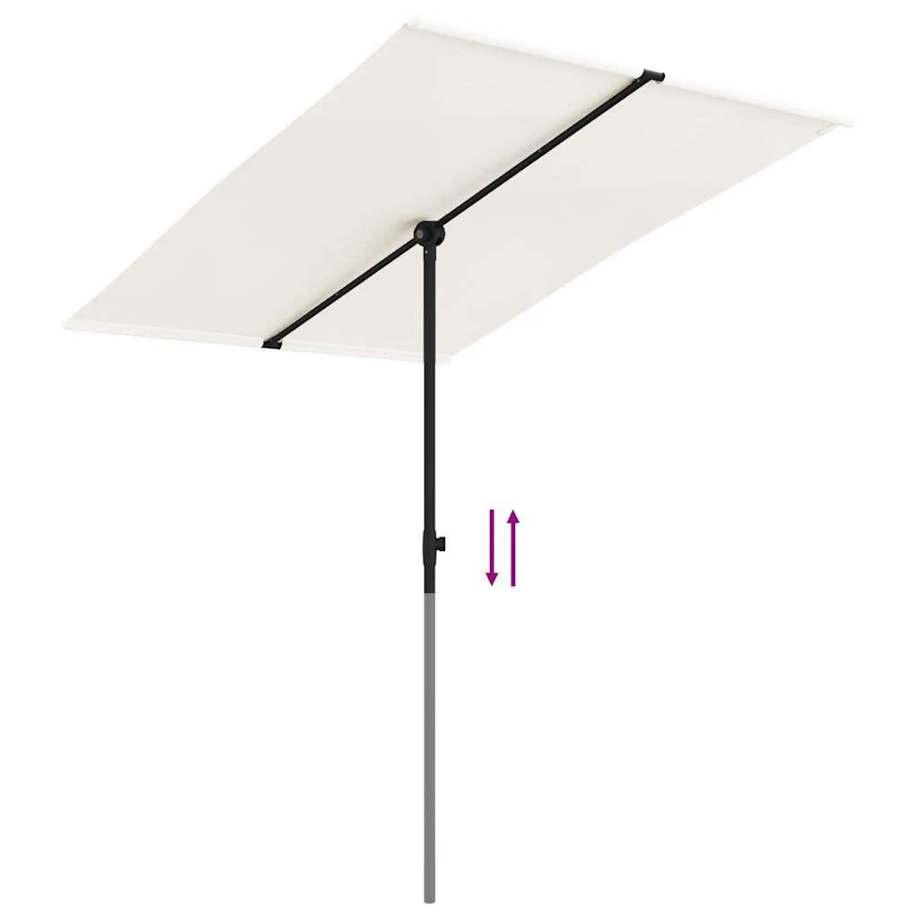 Garden parasol with aluminium pole, flat top design, adjustable height, UV protective sand white cover.