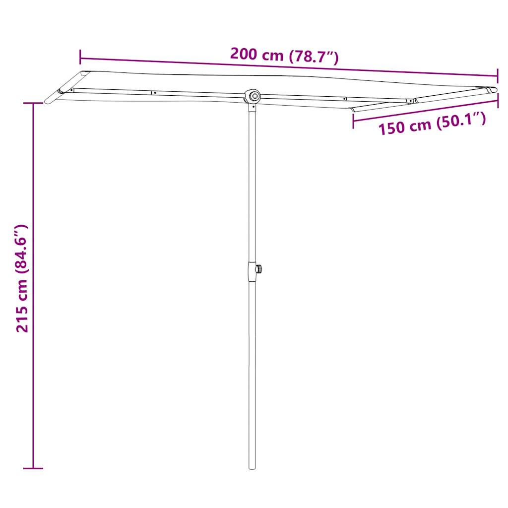 Dimensions of garden parasol with aluminium pole: 200 cm width, 150 cm height, 215 cm total height in sand white color.