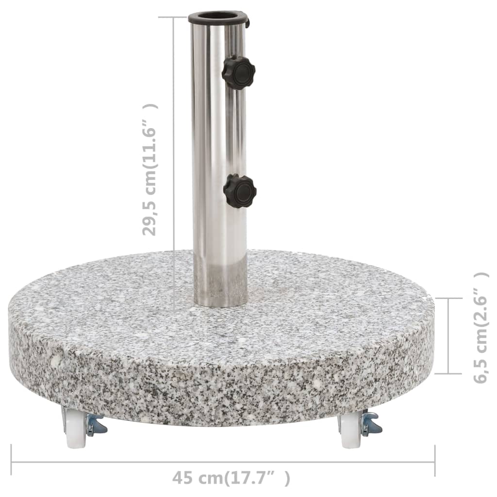 Parasol Base Granite 30 kg Round Grey with steel pole and locking bolts, perfect for outdoor furniture stability.