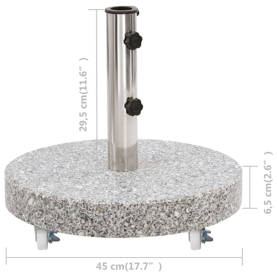 Parasol Base Granite 30 kg Round Grey with steel pole and locking bolts, perfect for outdoor furniture stability.