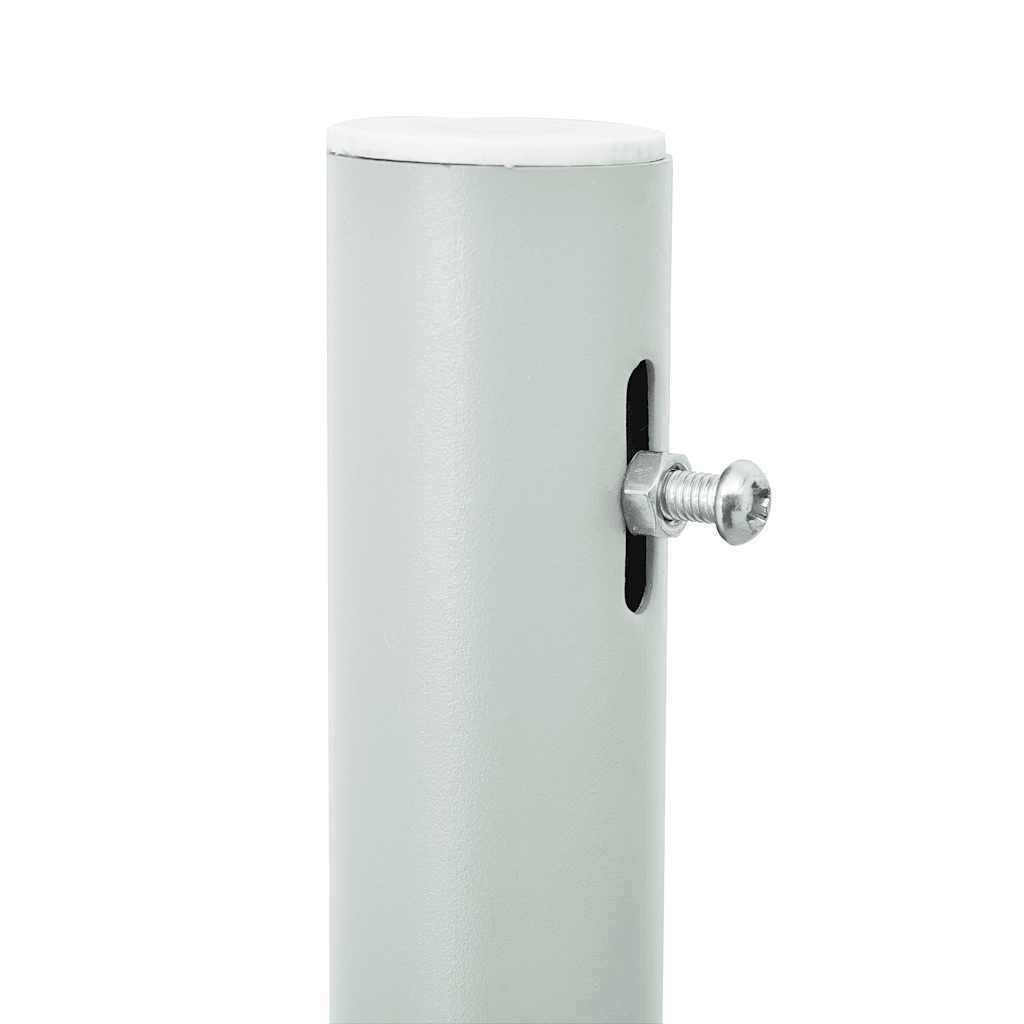 Close-up of the sturdy steel pole with adjustment screw for a retractable side awning, ideal for outdoor furniture setups.