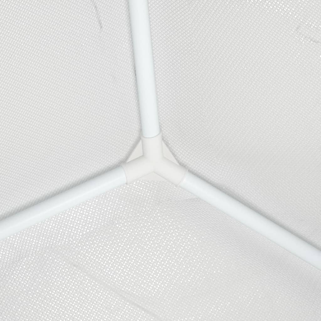 Close-up of the durable frame joint of a 4x6 m white party tent, showcasing heavy-duty materials for stability.