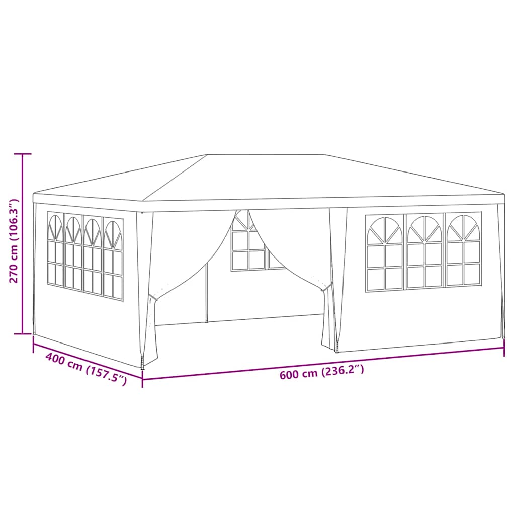 Diagram of Professional Party Tent with Side Walls 4x6 m 90 g/m², showing dimensions and structure.