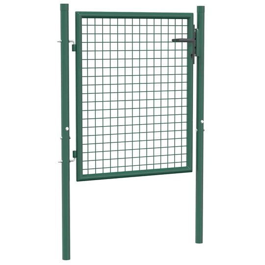 Green steel fence gate 100x75 cm with grid pattern, suitable for garden security and outdoor entryways.